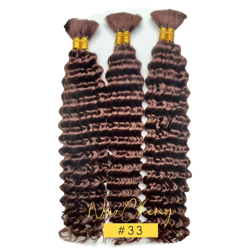 2 lots de cheveux humains à tresser pour tresses bohèmes, 14 pouces 100g 10A Cheveux humains brésiliens vierges en vrac à ondulations profondes pour tressage