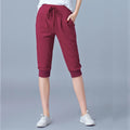 Pantalon court extensible bleu taille haute pour femme, pantalon sarouel athlétique léger gris d'été, short noir à cordon de serrage.