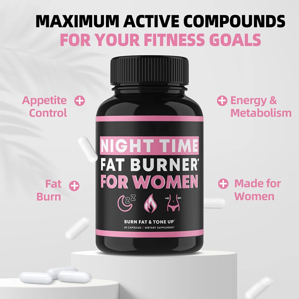Complément brûleur de graisse nocturne pour femmes, brûleur de graisse du ventre et pilules de tonalité pour le gonflage et le métabolisme, suppresseur d'appétit