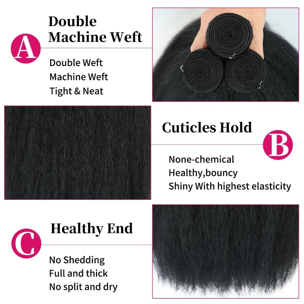 Tissage en lot brésilien Yaki naturel crépu lisse, Extension de cheveux vierges, lot de 1/3/4 pour un tissage rapide