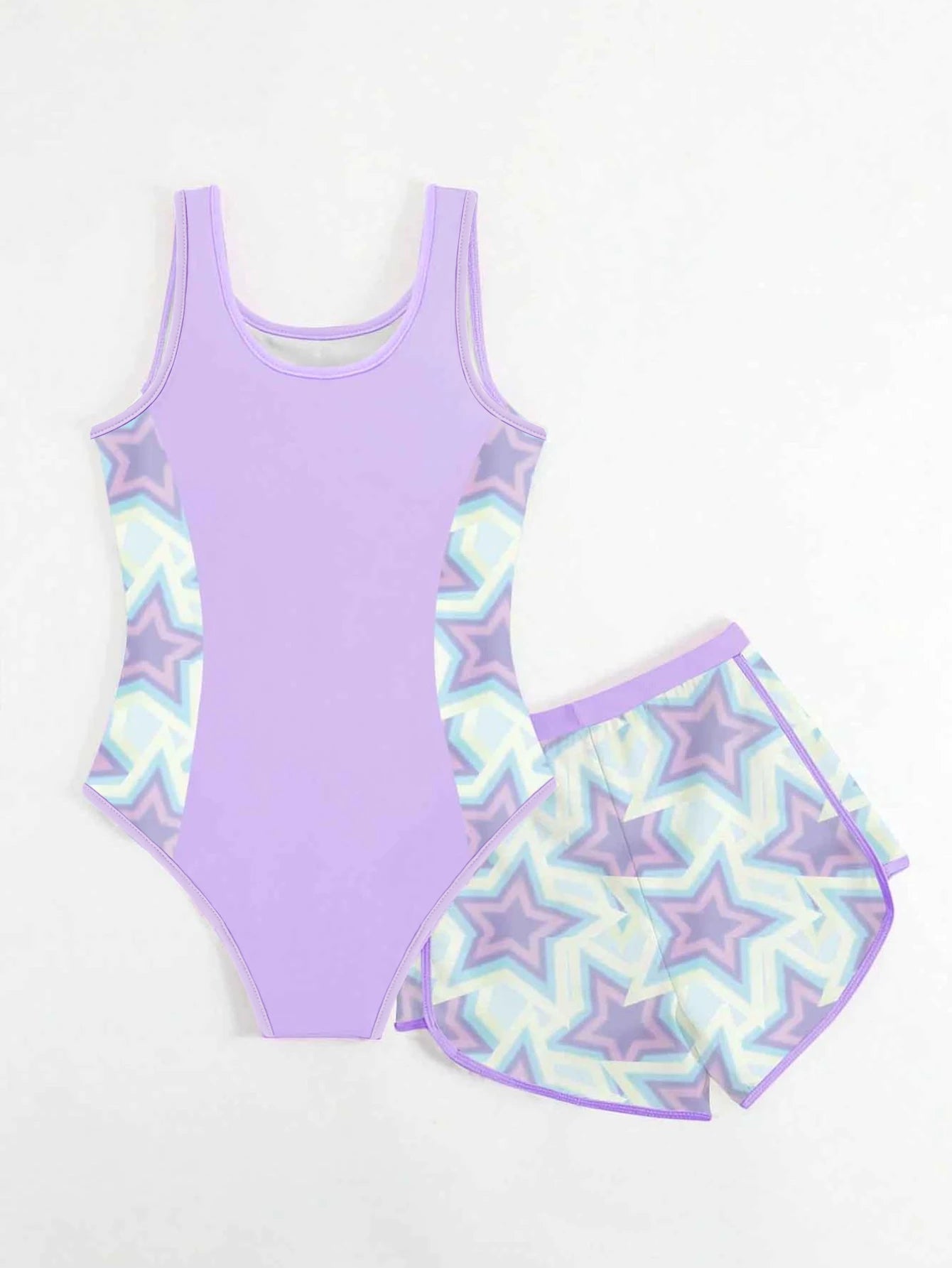 Maillot de bain deux pièces Sweet & Cool pour filles, dégradé rose et violet avec imprimé dessin animé, style débardeur avec short