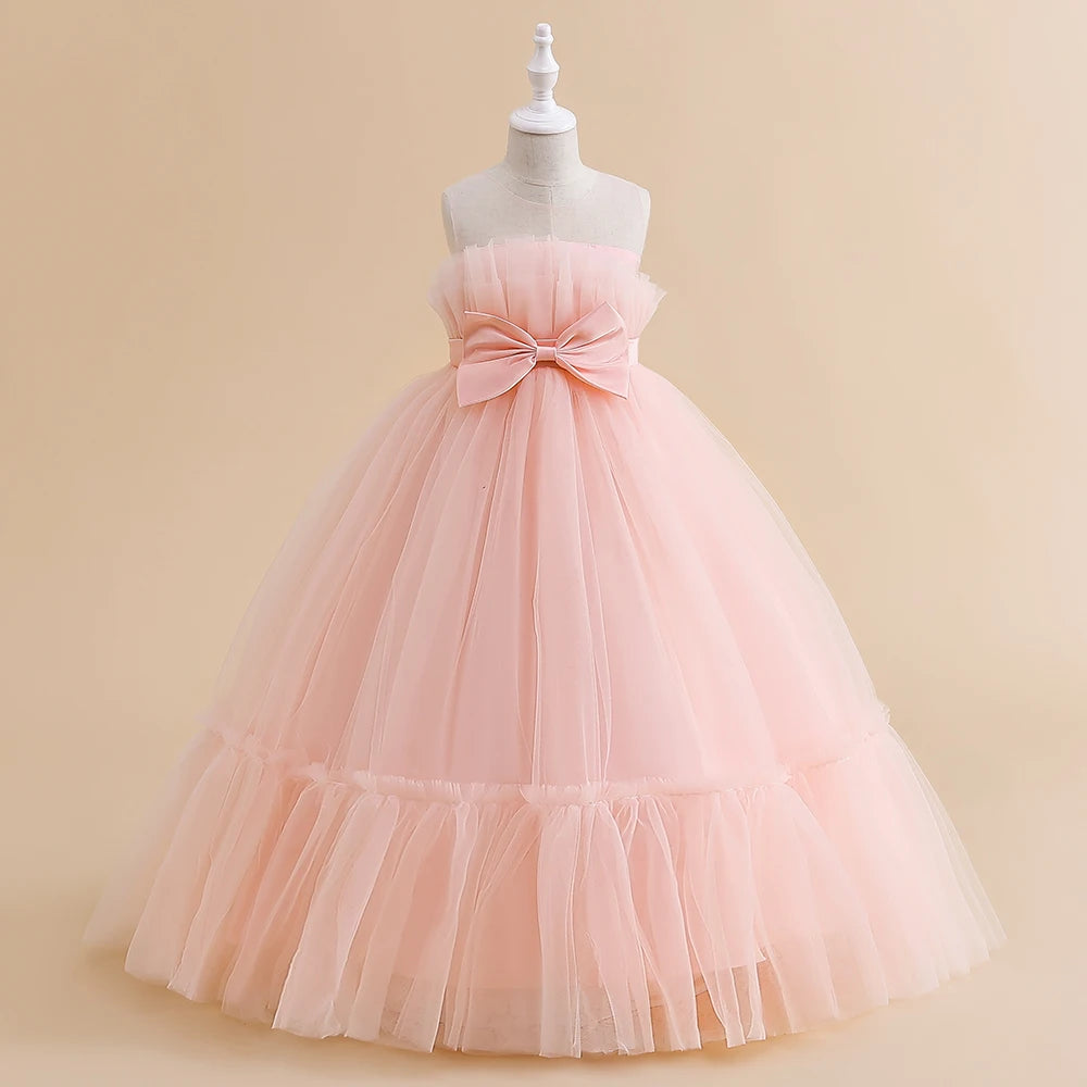 Robe d'été en Tulle pour filles, tenue de demoiselle d'honneur blanche, Costume élégant pour enfants, tenue de soirée de mariage, 2023