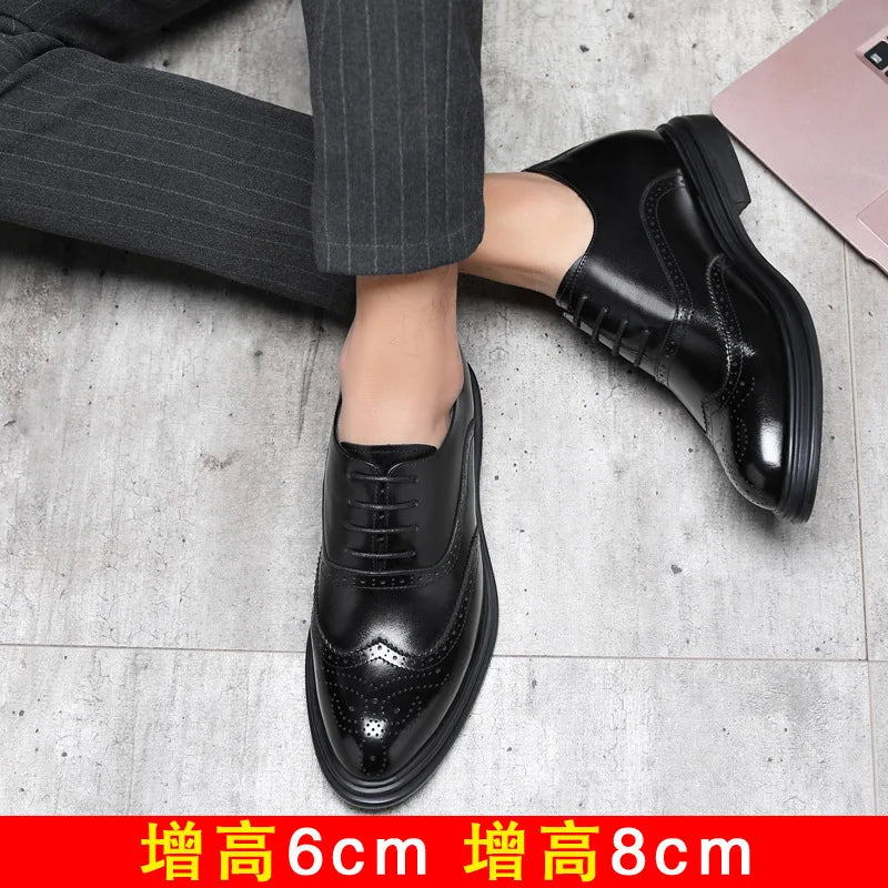Chaussures rehaussantes pour hommes en cuir véritable style Brogue, augmentation de la hauteur de 8 cm ou 6 cm, chaussures habillées en cuir pour hommes d'affaires