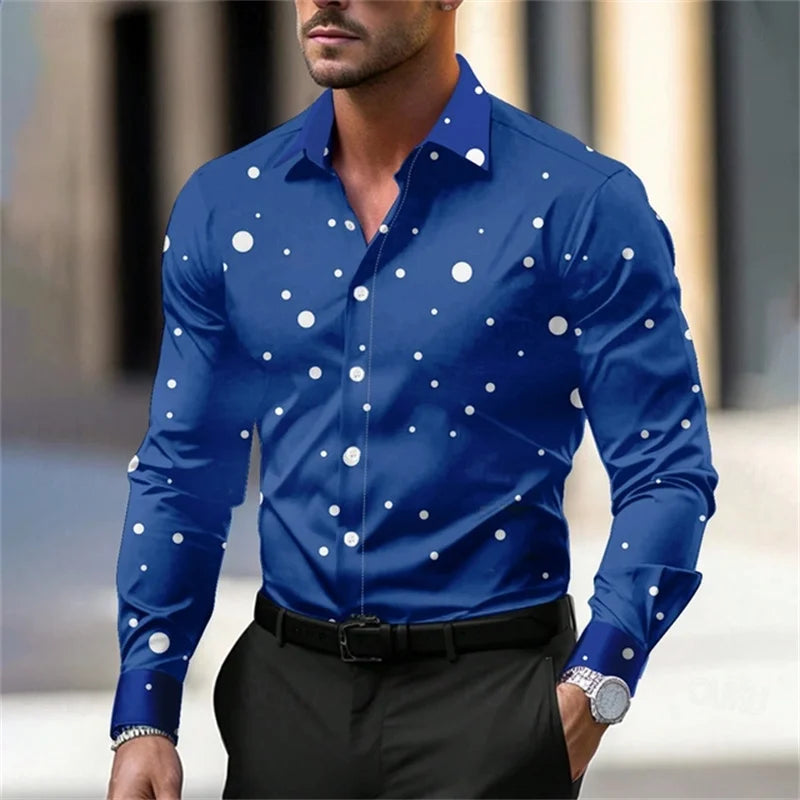Nouvelle Chemise Décontractée à Manches Longues et Col à Revers à Pois pour Homme 2025 – Respirante, Confortable, Coupe Slim, Tendance, pour l'Extérieur – Tailles XS-6XL