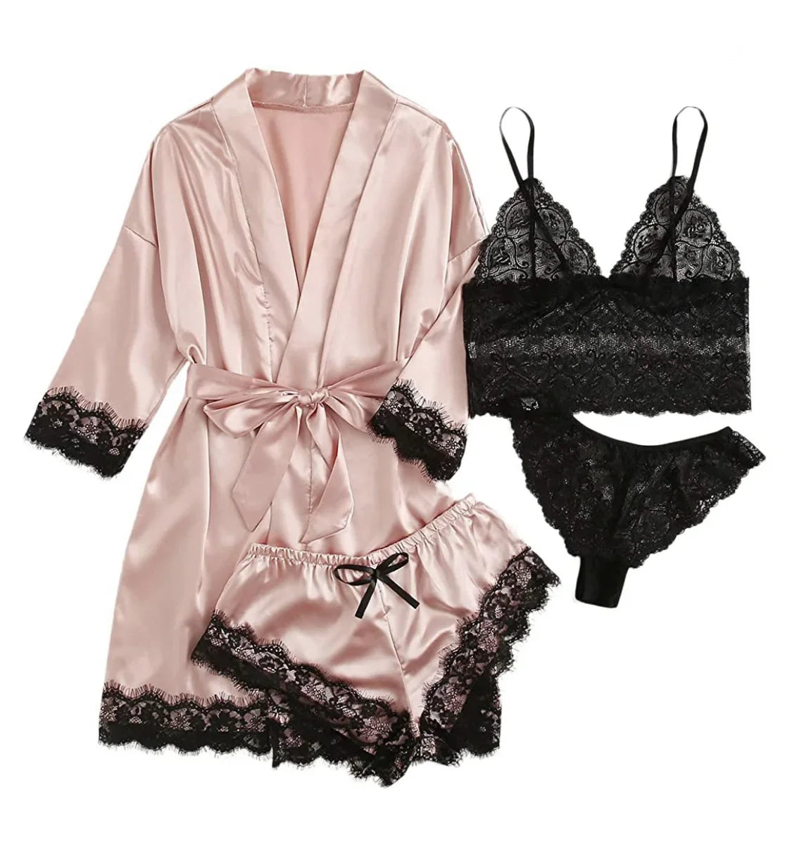 Pyjama Sexy pour femmes, chemises de nuit, Lingerie, short, 4 pièces, Camisole en dentelle, ensemble pyjama, Robe de maison, vêtements de loisirs