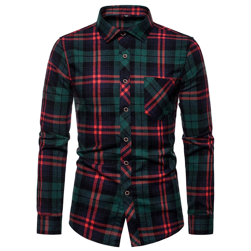 Chemises à carreaux à manches longues pour hommes, chemises formelles classiques à carreaux, décontractées, en coton, à la mode, printemps, automne