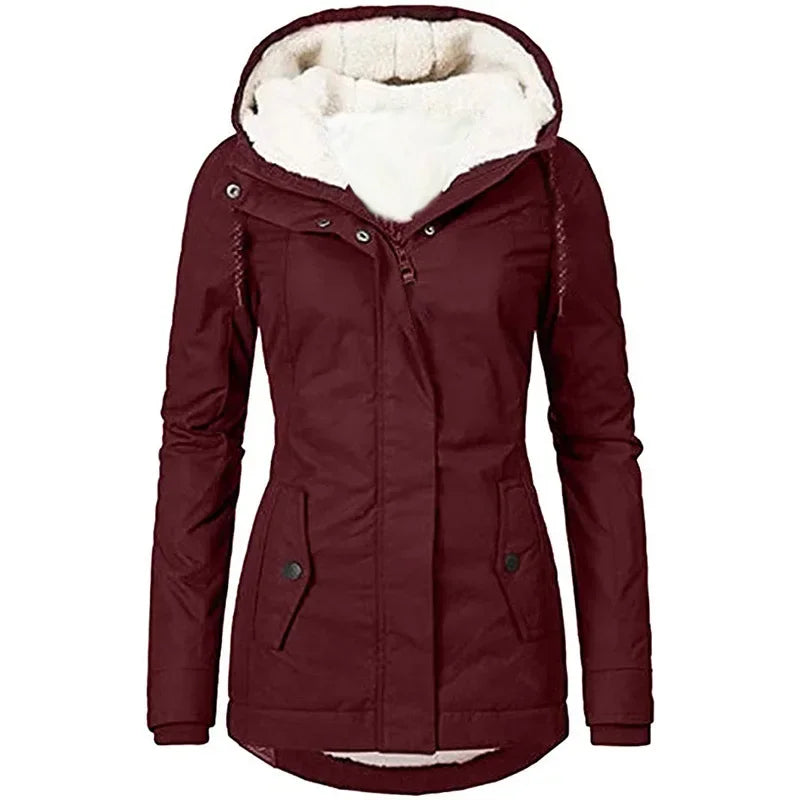 Manteaux à capuche pour femmes, fermeture éclair, poches amples et décontractées, Parkas réguliers épais, manches longues, vestes chaudes et solides, automne hiver 2023