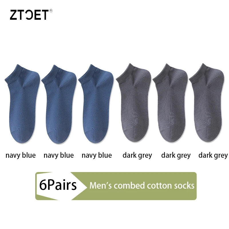 6 paires de chaussettes en coton peigné pour hommes, de haute qualité, courtes, respirantes, anti-odeur et antibactériennes, pour affaires, printemps et été