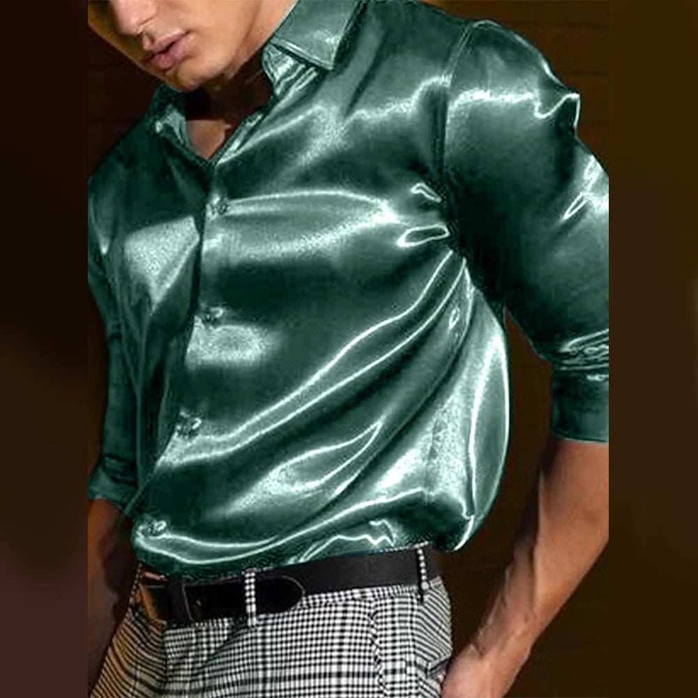 Chemise en Satin à Manches sulfpour Homme, Simple Boutonnage, ixde Mariage, Business, Mode Automne