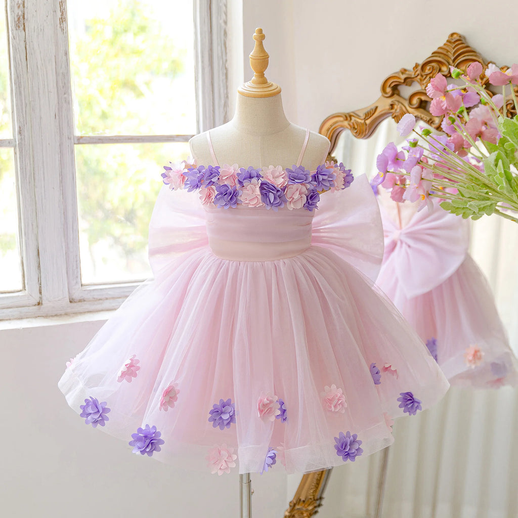 Robe de princesse en tulle fleuri pour filles, idéale pour les mariages et les demoiselles d'honneur
