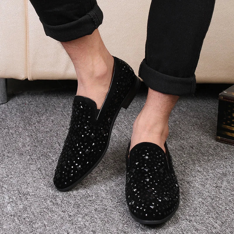 Chaussures habillées pour hommes de luxe bout pointu mocassins noirs Denim métal paillettes chaussures mode haute qualité hommes fête chaussures de mariage nouveau