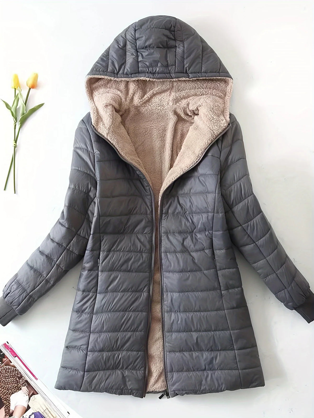 Nouvelle veste longue à capuche en coton avec doublure polaire pour l'automne et l'hiver, manteau pour femme