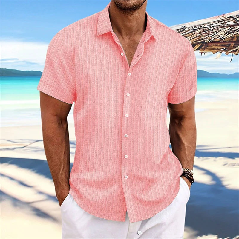 Chemise Homme 2024 - Chemise d'été fine, col montant, manches courtes, style décontracté pour le shopping en extérieur, tailles XS-6XL, en tissu lin