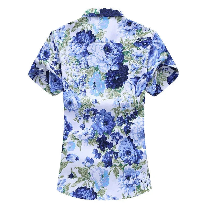Chemise imprimée pour hommes, chemises de plage à manches courtes col carré simple boutonnage noir violet Camisa taille asiatique M-7XL