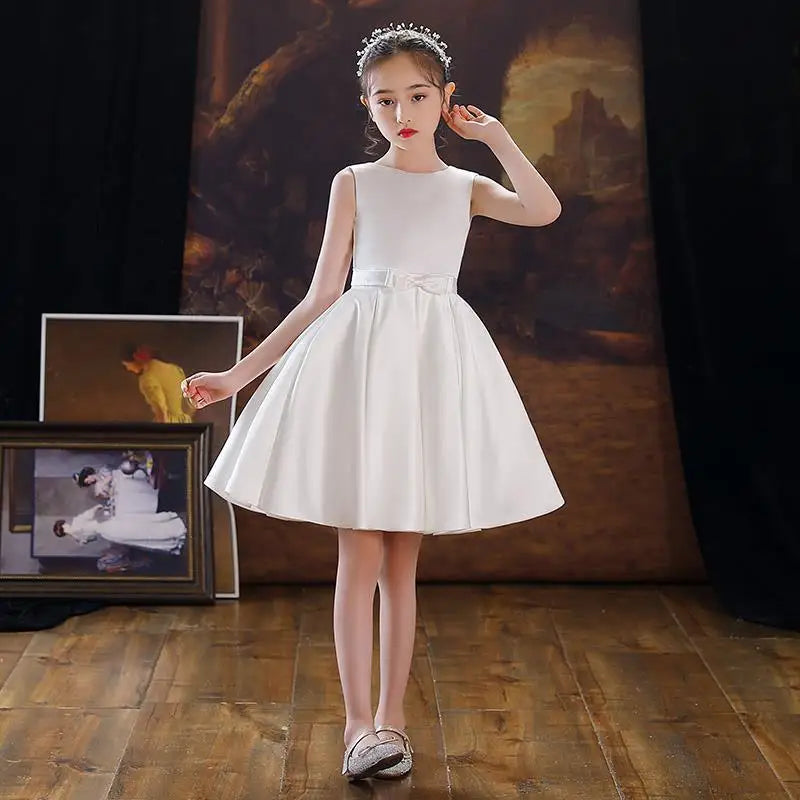 Robe de baptême en satin blanc, robe de mariée pour enfant, robe de soirée élégante pour filles, robe de princesse pour anniversaire, 4-12 ans