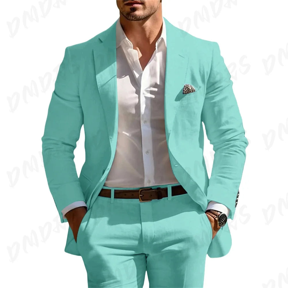 Veste et pantalon trempés classiques pour hommes, vêtements pour occasions formelles, fête, mariage, été, solide, 2 pièces
