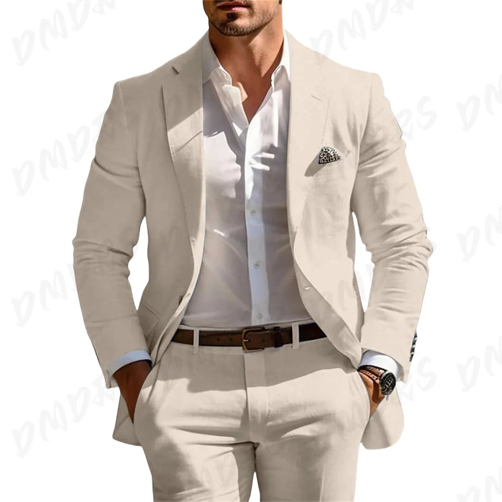 Veste et pantalon trempés classiques pour hommes, vêtements pour occasions formelles, fête, mariage, été, solide, 2 pièces