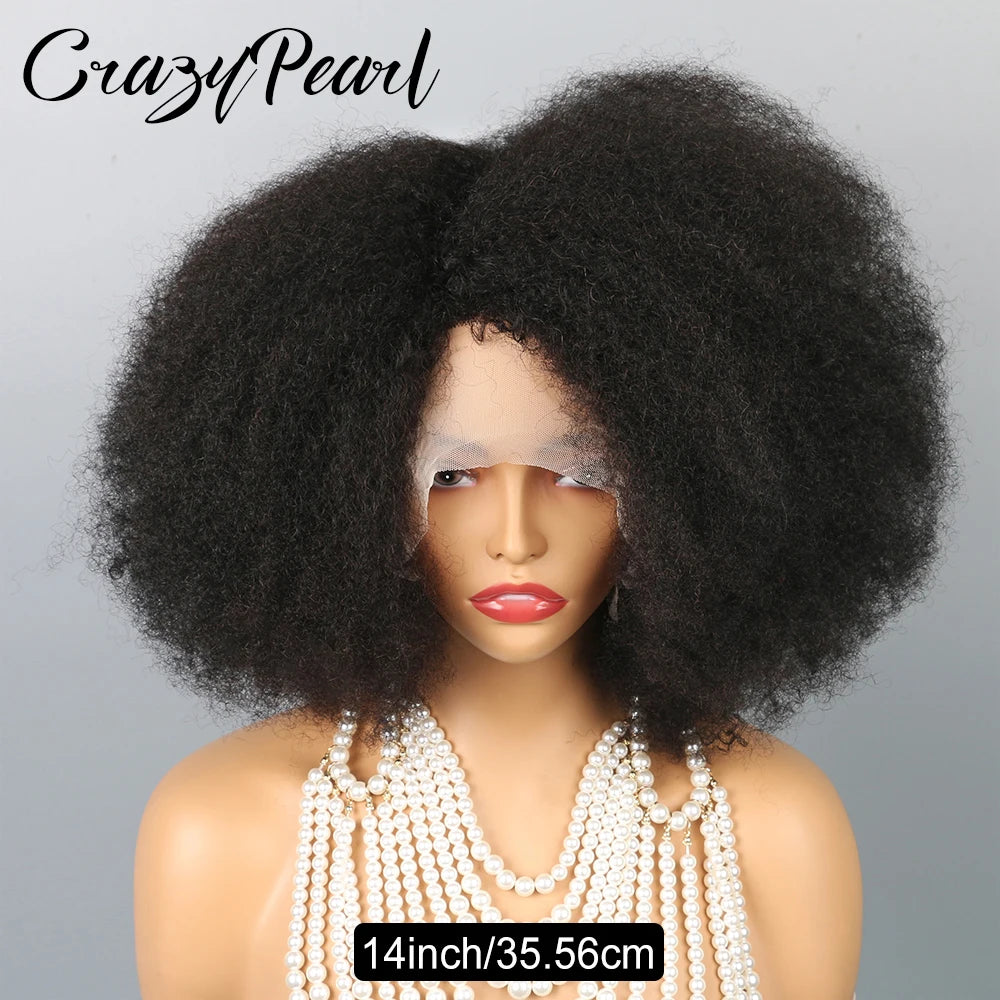 Perruque Afro Bouclée Frisée 13X2 T Part Lace Front, Densité 200%, Cheveux Humains Mélangés, Perruques Frontales Bouclées Frisées pour Femmes Noires