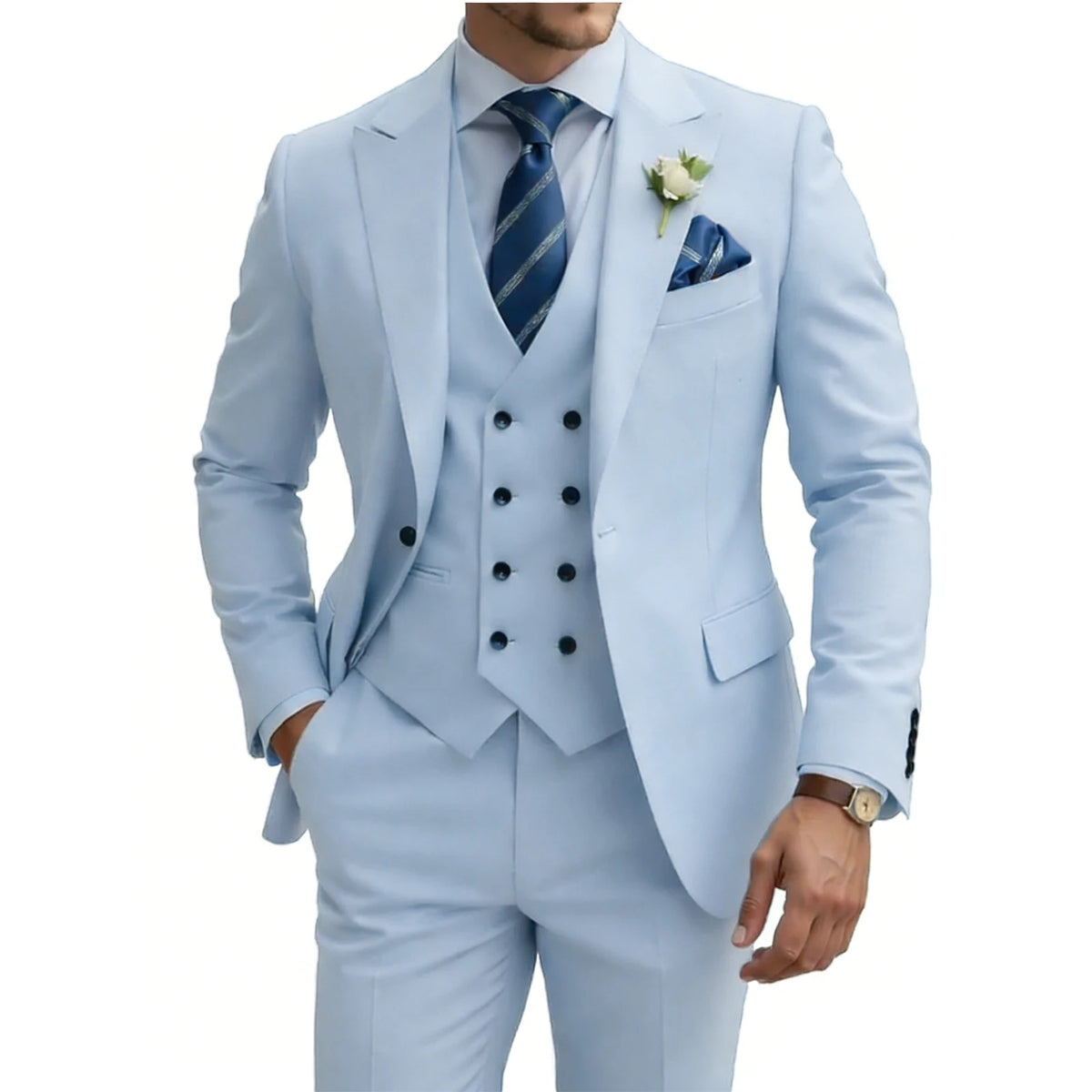 Costume homme 3 pièces slim fit, double boutonnage, pour mariage, bal, cérémonie, dîner formel, smoking