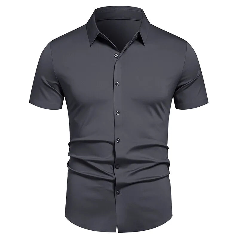 Chemises pour hommes, chemises habillées extensibles, sans plis, coupe classique, manches courtes, extensibles, décontractées, boutonnées