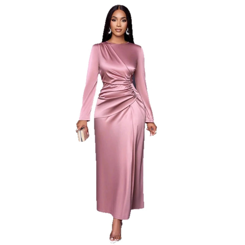 Robe longue pour femme, style Y2K streetwear, col rond, manches longues, taille ajustée, élégante et sexy, pour soirée, fête ou travail 2026