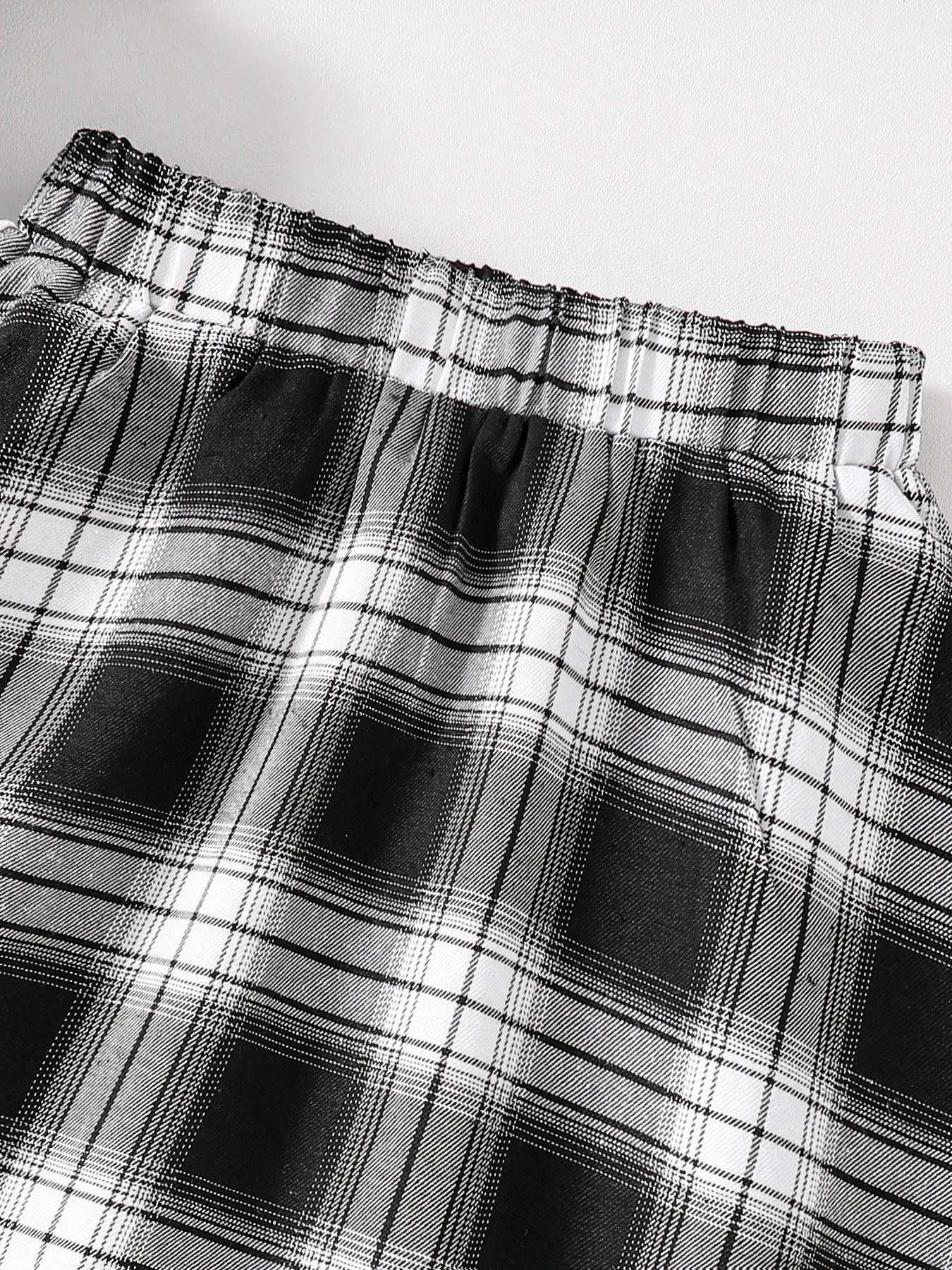 Ensemble 2 pièces décontracté pour filles, chemise à revers noir, manches longues, lettres imprimées, jupe à carreaux, nouvelle collection printemps automne