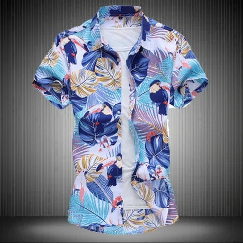 Chemise imprimée pour hommes, chemises de plage à manches courtes col carré simple boutonnage noir violet Camisa taille asiatique M-7XL