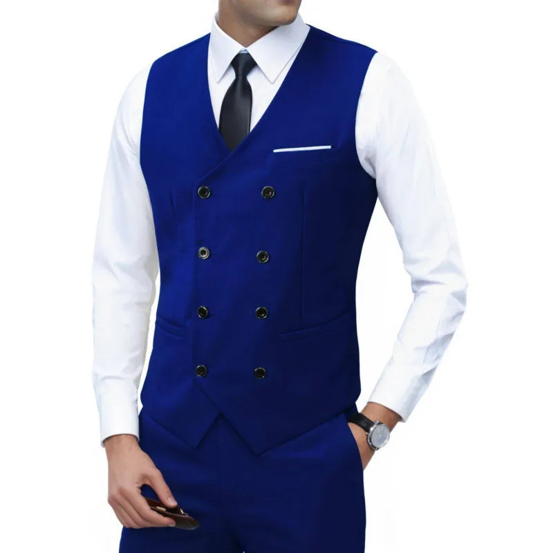 Nouvelle marque robe gilets pour hommes décontracté coupe ajustée hommes costume Gilet Double boutonnage Gilet Homme formel affaires veste
