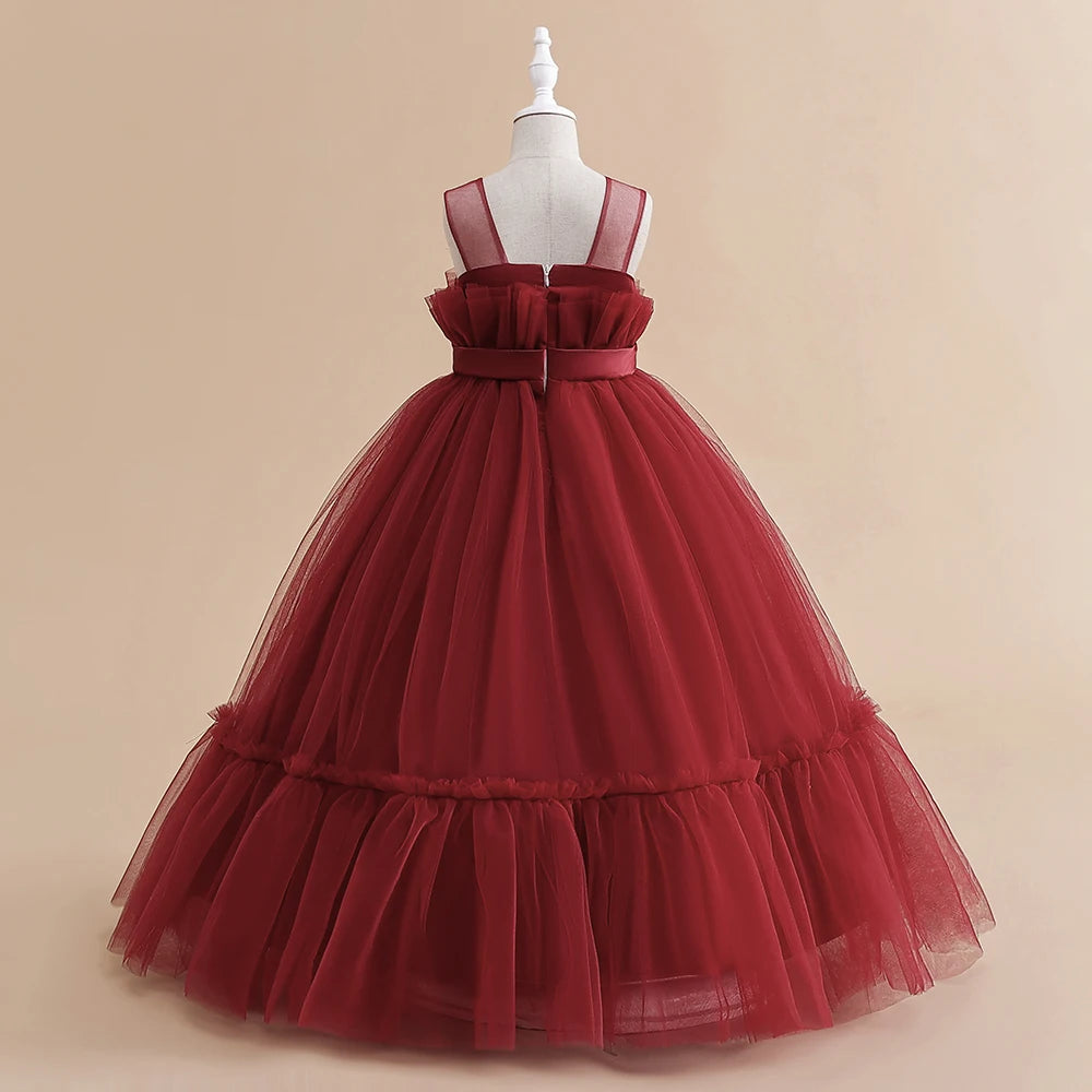 Robe d'été en Tulle pour filles, tenue de demoiselle d'honneur blanche, Costume élégant pour enfants, tenue de soirée de mariage, 2023