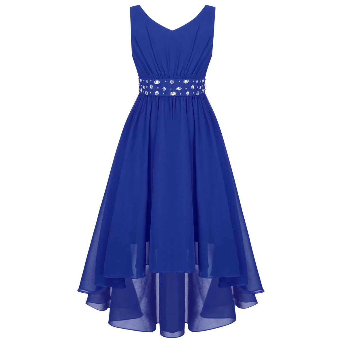 Robe de princesse à fleurs pour filles, robe formelle de demoiselle d'honneur junior, de fête de mariage, sans manches, froncée, jupe haute et basse en mousseline de soie, robes de bal