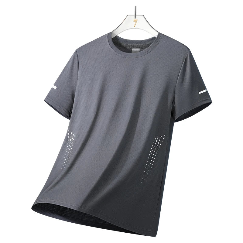 CHRLCK hommes course séchage rapide T-shirts respirant randonnée pêche T-shirts élasticité douce Sports de plein air chemise courte été