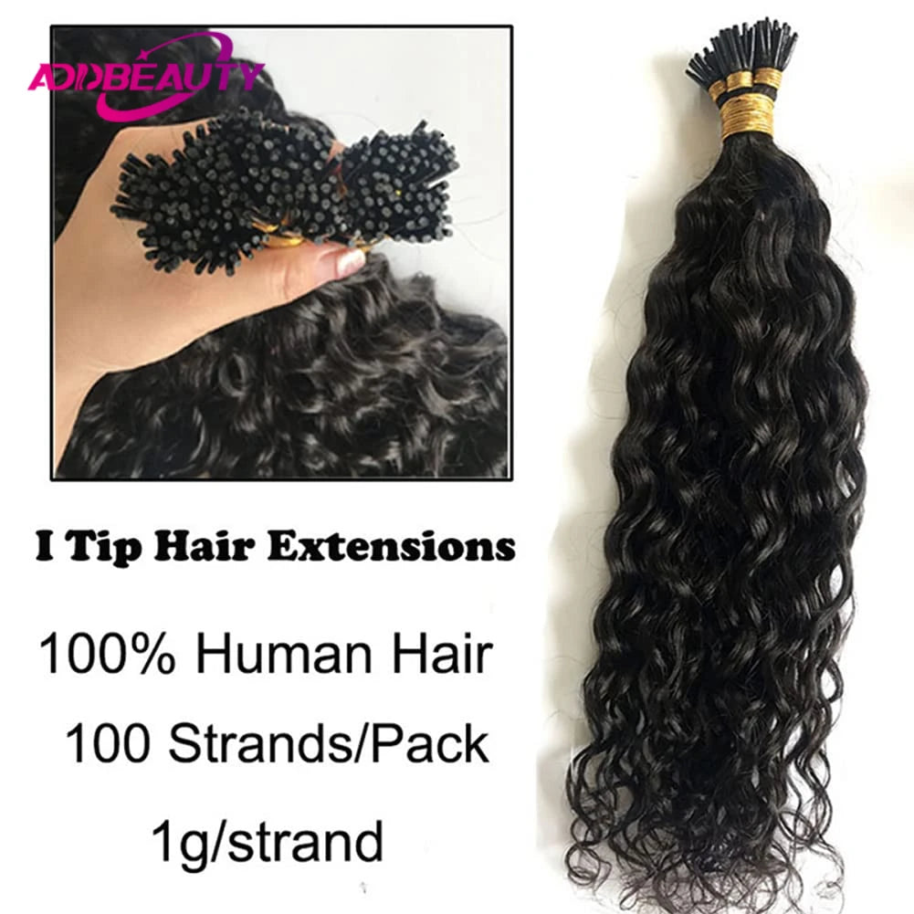Extensions de cheveux ITip vague d'eau Extensions de cheveux humains Addbeauty bouclés kératine Capsule cheveux Extensions de cheveux de Fusion naturelle Ombre