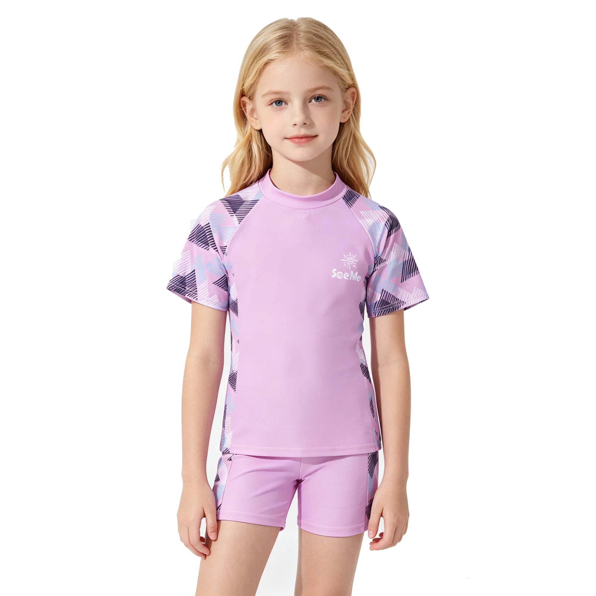 Maillot de bain rose pour filles, ensemble de maillots de bain pour enfants en bas âge, 2 pièces, manches courtes, costume de bain mignon pour enfants de 3 4 5 6 7 8 9 10 ans
