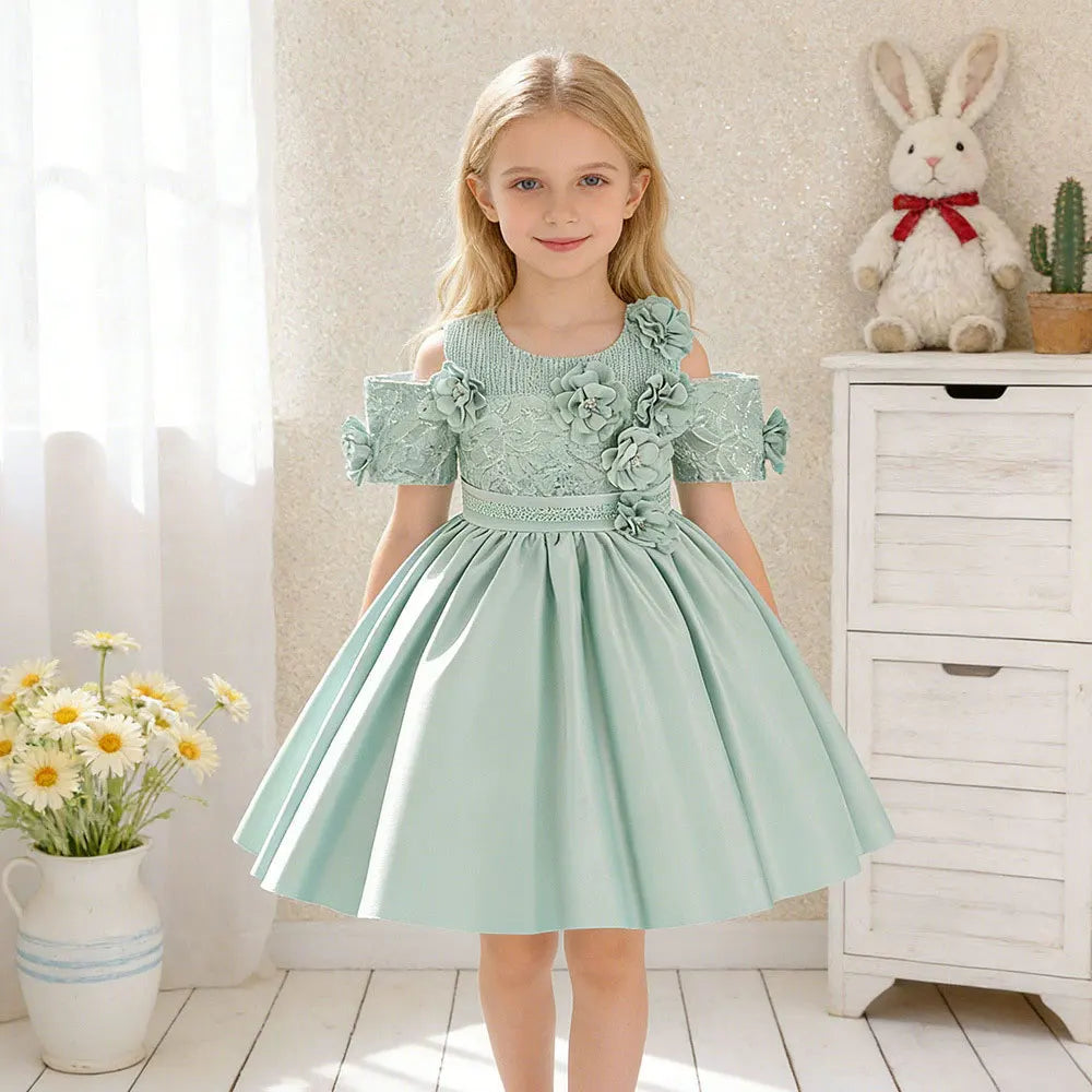 Nouvelles robes de demoiselle d'honneur à la mode pour mariages, en maille et dentelle avec nœud, pour enfants, robes de soirée d'été pour filles, robes de demoiselle d'honneur pour enfants de 3 à 8 ans