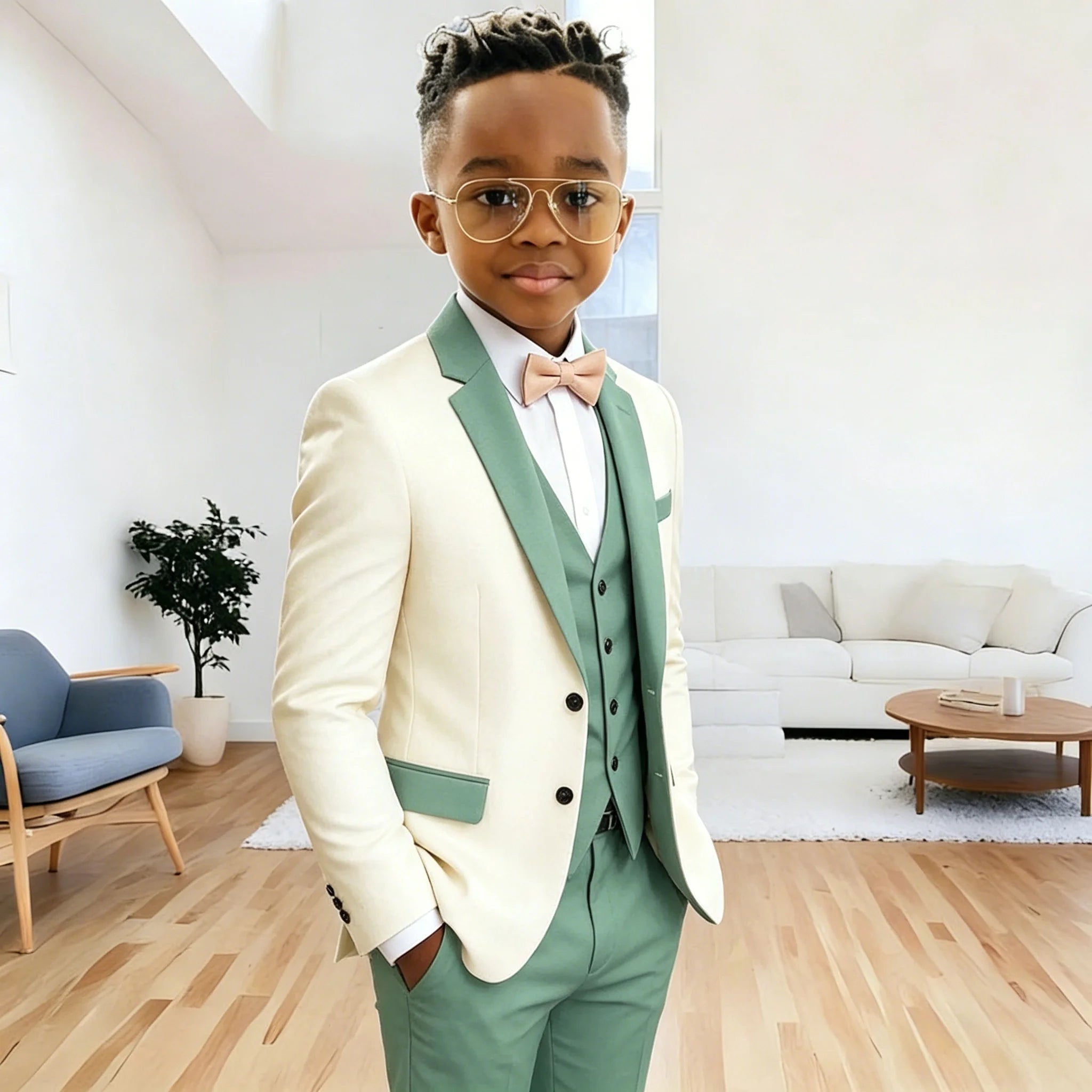 Costume 3 pièces pour garçons : veste, gilet et pantalon – Tenue de cérémonie élégante pour enfants – Blazer à revers crantés – Vêtements de mode pour enfants