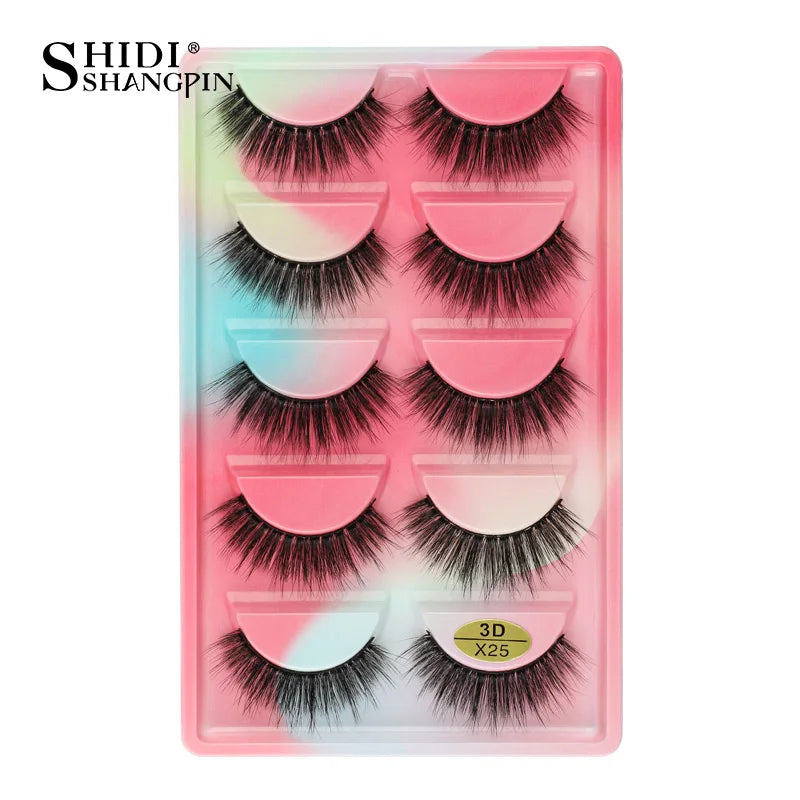 Cils 3D en faux vison X05, cils postiches volumineux et légers, 5 paires réutilisables, cils doux et volumineux, aspect naturel pour le maquillage quotidien et les soirées
