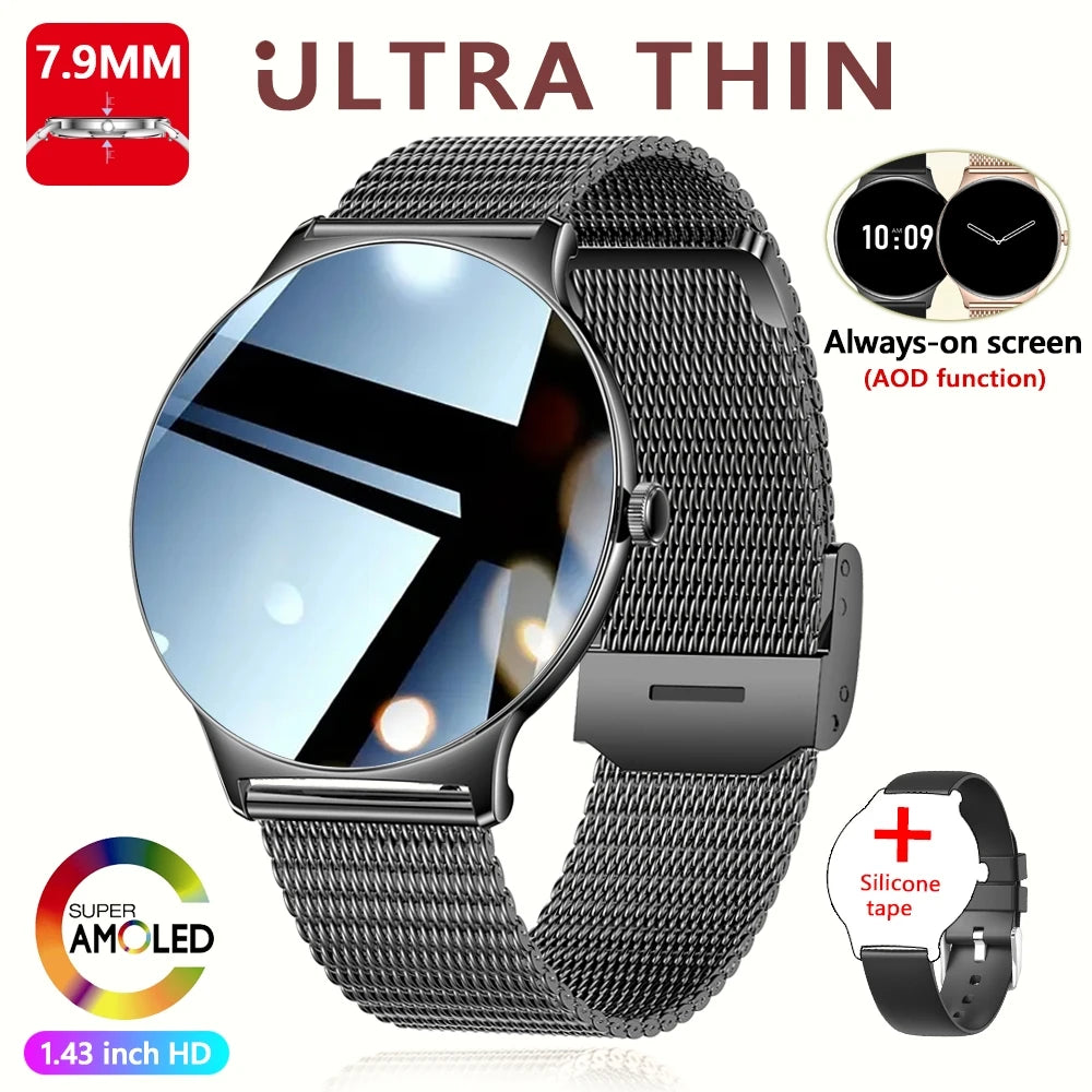 Nouvelle Montre Connectée Ultra-Mince 7,9 mm 2026 pour Femme avec Suivi de Santé, Affichage Permanent, Plus de 100 Modes Sportifs et Appel Bluetooth
