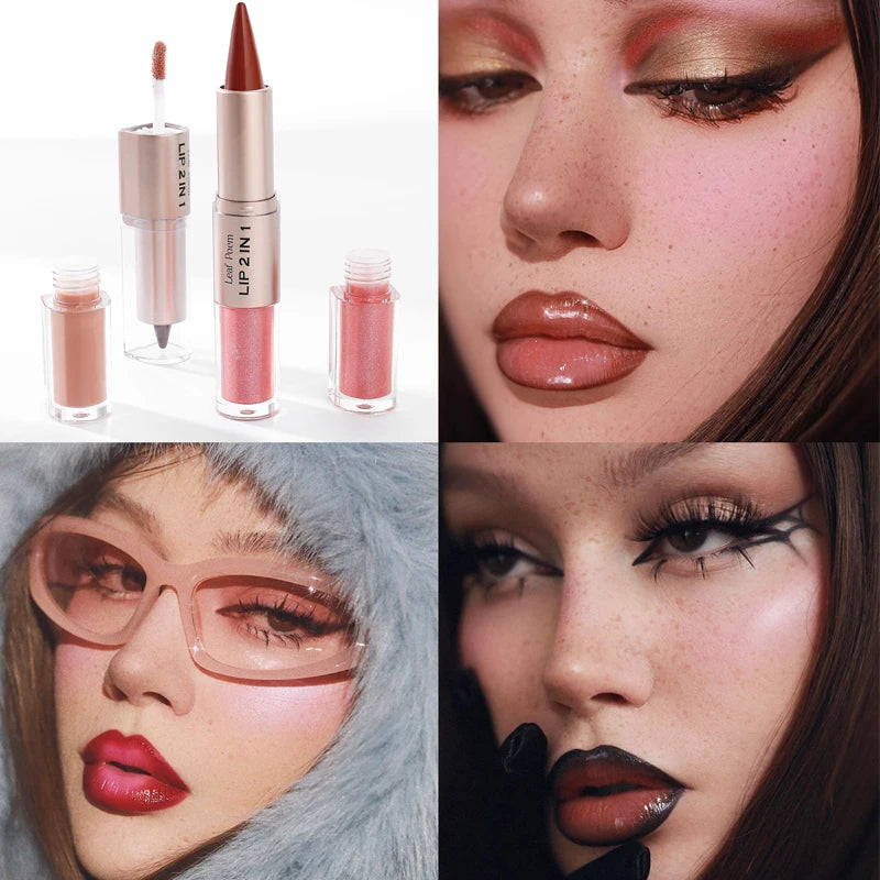 Brillant à lèvres miroir 2 en 1, nu, marron, rose, dégradé conique, crayon de Contour, mat, imperméable, Sexy, maquillage