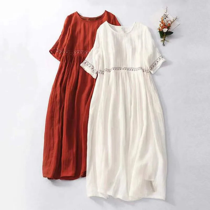 Robe d'été pour femme grande taille, brodée, coupe ample, style A-line évasé, décontractée, mi-longue, pour l'extérieur