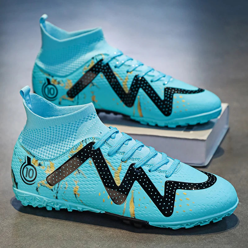 Chaussures de Football professionnelles FG/TF pour adultes, bottes de Football à longues pointes antidérapantes, crampons à cheville haute pour jeunes enfants, baskets de Football en herbe ﻿