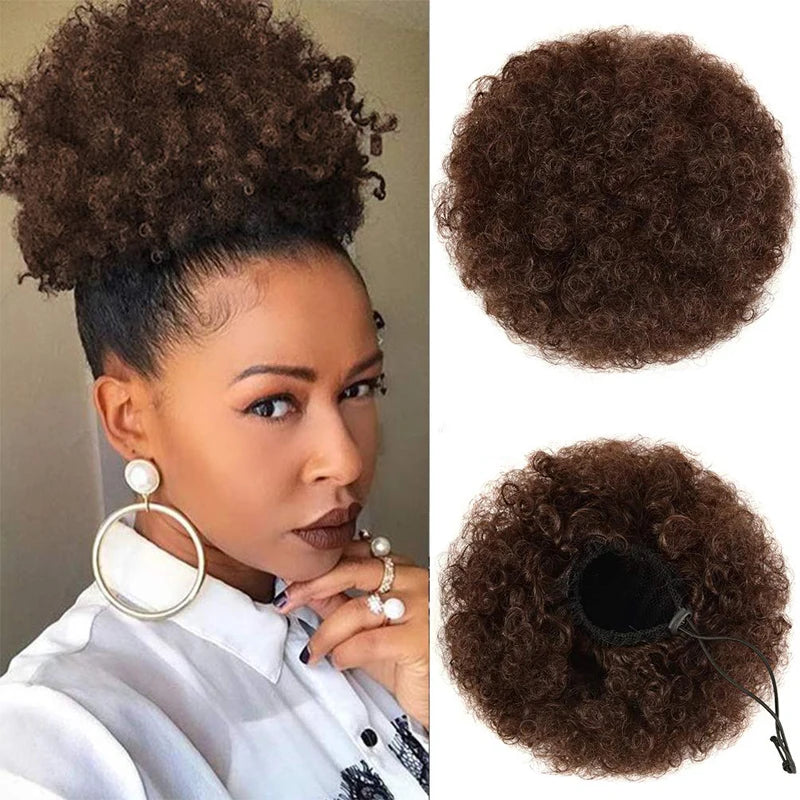 Afro bouffée cordon queue de cheval cheveux humains brésilien crépus bouclés cordon queue de cheval Afro bouffée Chignon Chignon accessoires