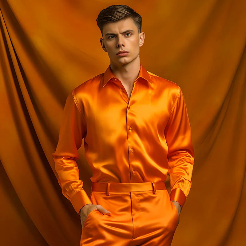 Hommes Satin luxe robe chemises mode soie lisse mâle smoking chemise solide fête de mariage bal chemise décontractée bureau d'affaires
