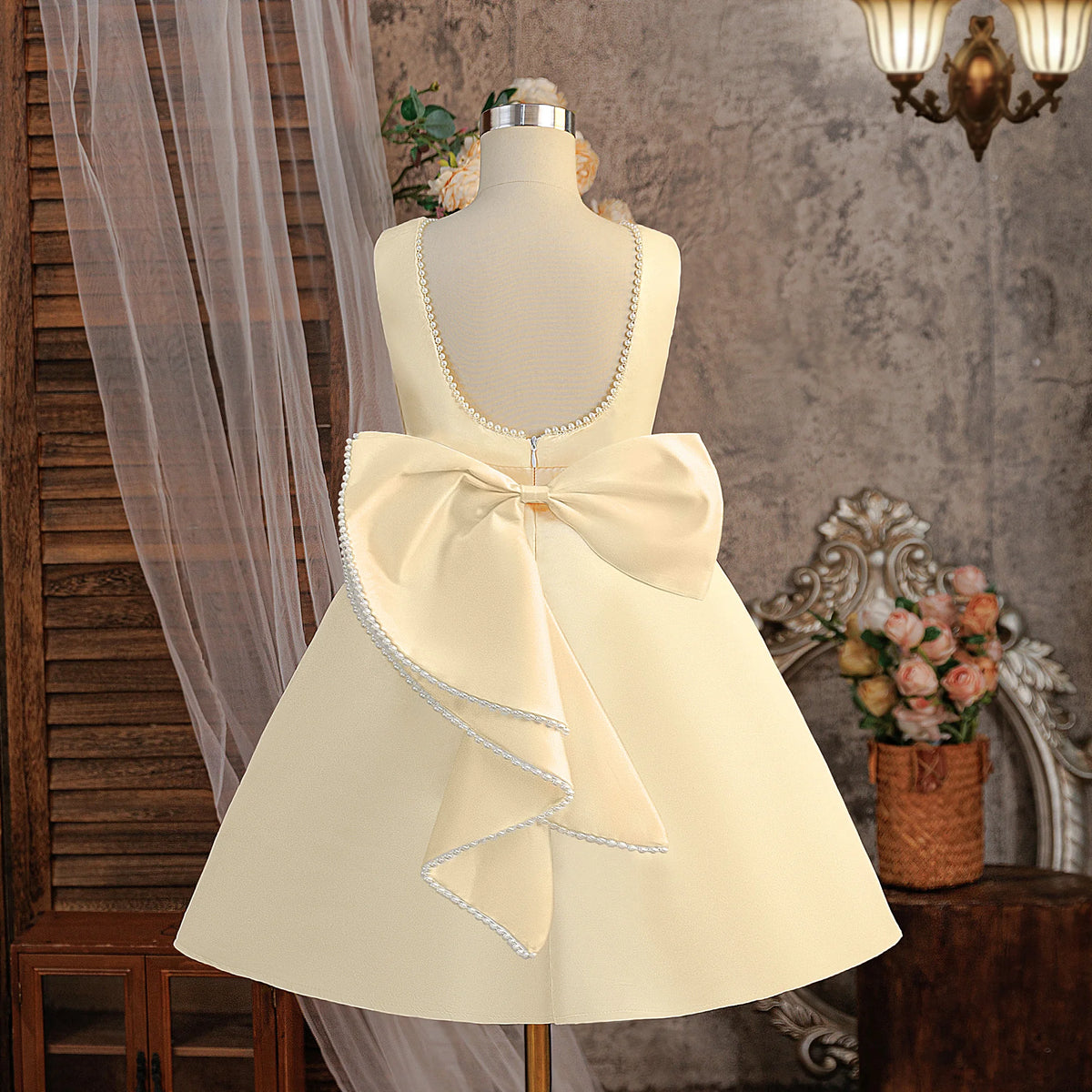 Robe de soirée de baptême pour filles, tenue de princesse élégante avec nœud, pour demoiselles d'honneur, de mariage, de Gala, d'anniversaire, de remise de diplôme