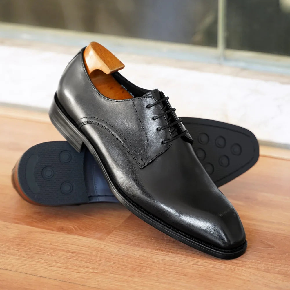 Chaussures décontractées d'affaires pour hommes, Grain de bois en détresse, bout carré, Derby en cuir, vêtements de bureau confortables, chaussures habillées formelles