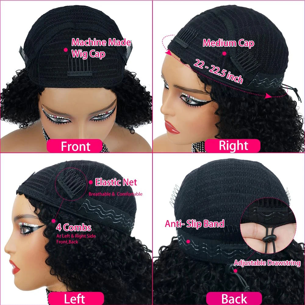 Demi-perruque bouclée profonde cheveux humains sans colle perruque cheveux humains prêt à porter 3 en 1 demi-perruque cordon Jerry bouclés demi-perruque sans colle