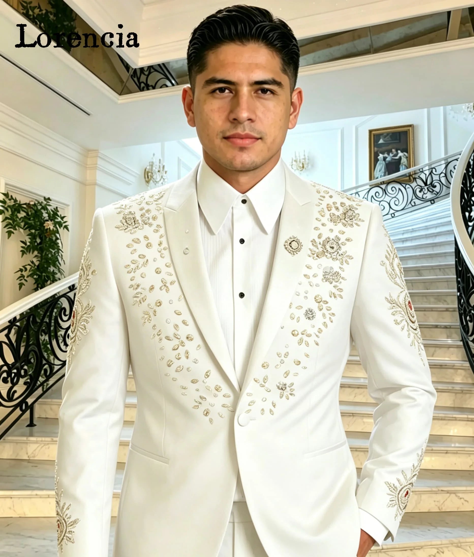 Costume de luxe pour homme 2 pièces, revers châle, coupe ajustée, smoking formel d'affaires, broderie de cristaux, blazer et pantalon de mariage, bikini personnalisé