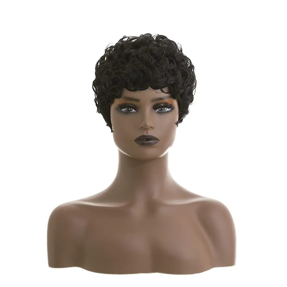Perruques courtes coupe lutin pour femmes noires cheveux synthétiques Afro perruque lutin couleur noire perruques courtes pour les femmes noires courtes bouclées