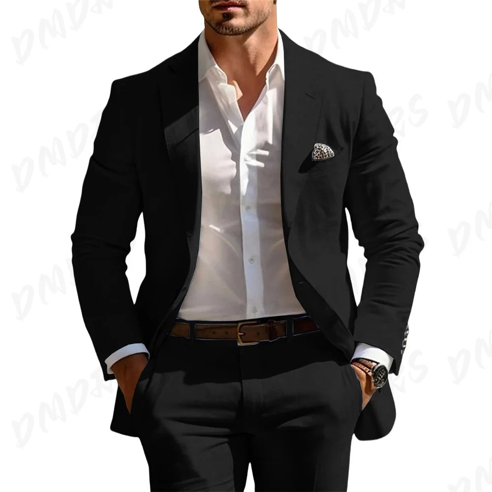 Veste et pantalon trempés classiques pour hommes, vêtements pour occasions formelles, fête, mariage, été, solide, 2 pièces