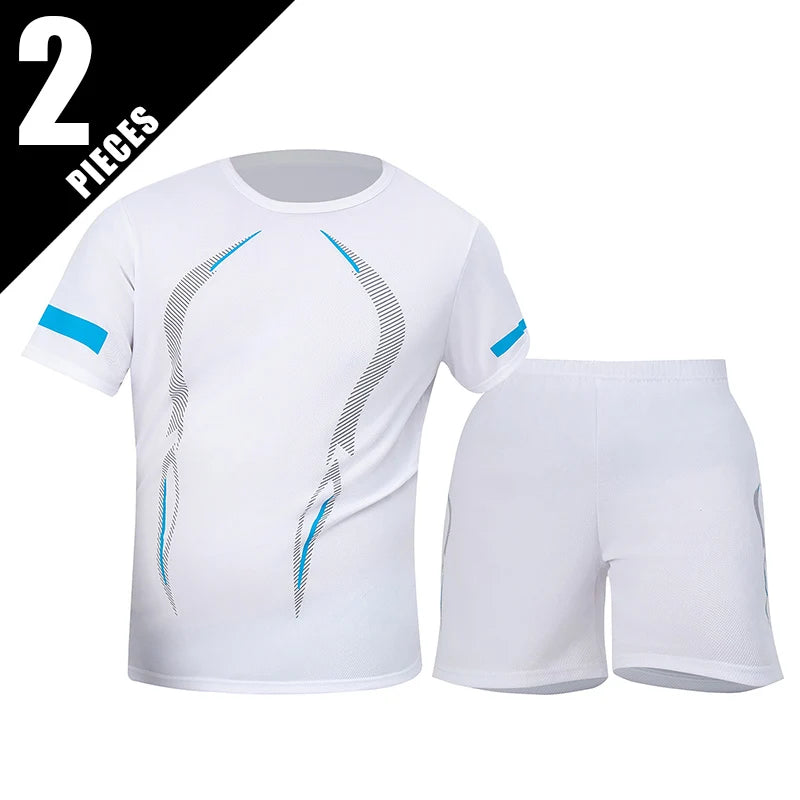2 ensembles de taille européenne et américaine homme pantalon court à manches courtes costume homme T-shirt décontracté costume de course de remise en forme de sport