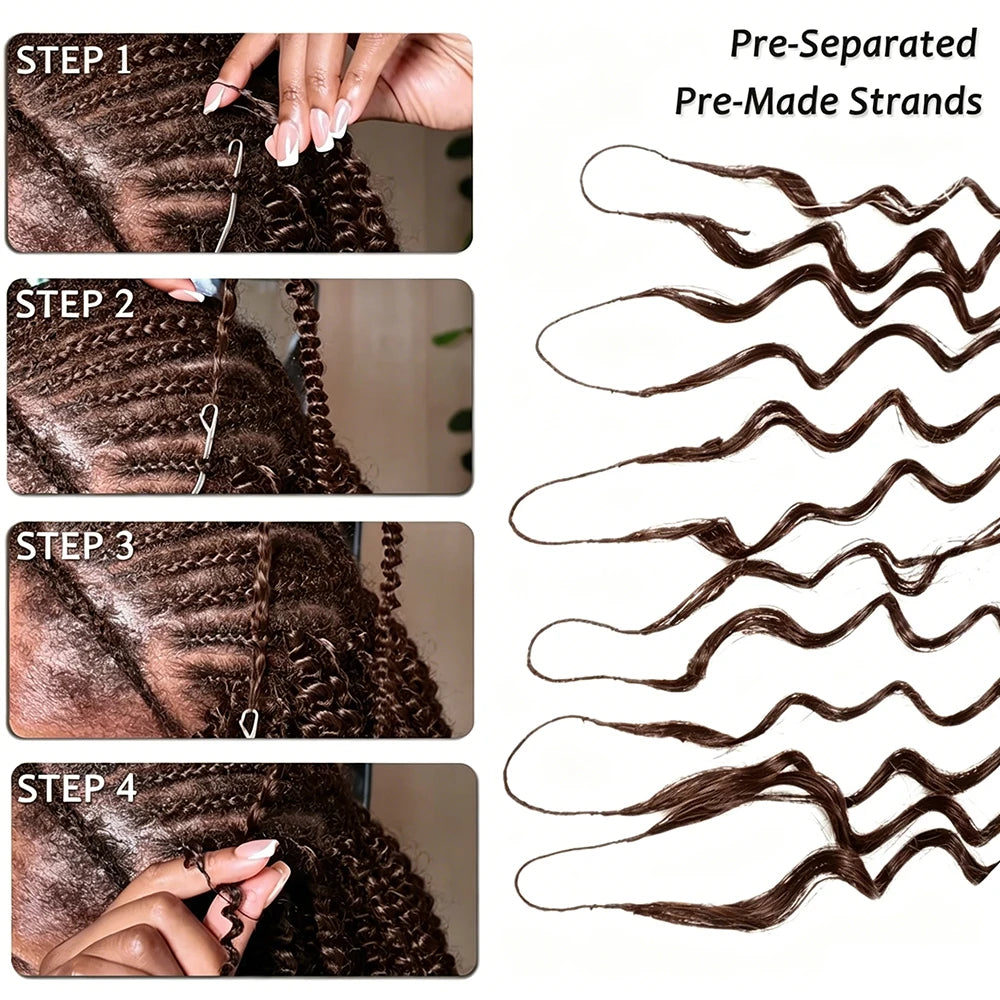 Cheveux humains 100% naturels, couleur chocolat brun, bouclés crépus, pour tresses bohèmes, pré-séparés, effet plume, pour tressage au crochet.